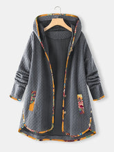 Load image into Gallery viewer, Floral Print Patchwork Long Sleeve Jacquard Hooded Plus Size Coat
