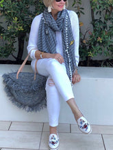 Load image into Gallery viewer, Women's Crew Neck Sweater And Ripped Trouser Suit
