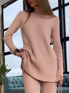 Autumn and Winter Soft Casual Solid Color Knitted Suit