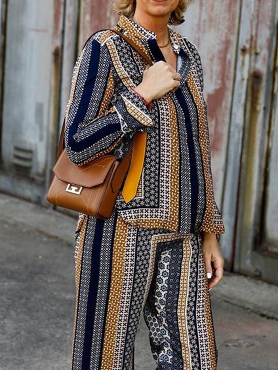 Fashion Casual Retro Pattern Ladies Suit