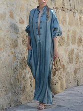 Load image into Gallery viewer, Striped Deep V-Neck Linen Cotton Maxi Dress
