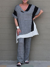 Load image into Gallery viewer, Color Block Cotton And Linen Crew Neck Women's Suits
