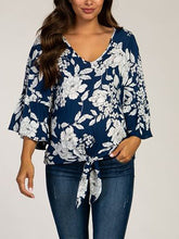 Load image into Gallery viewer, Cotton Pattern V-neck Long Sleeve Blouse
