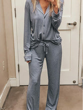Load image into Gallery viewer, Home Set with Lapel Plaid Top and Loose Trousers
