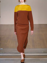 Load image into Gallery viewer, Colorblock Knitted Round Neck Skirt Women's Suits
