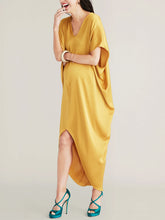 Load image into Gallery viewer, Maternity Sexy V-Neck Solid Color Irregular Long Dress
