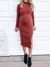 Load image into Gallery viewer, High Neck Split Long Sleeve Maternity Dress
