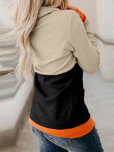 Load image into Gallery viewer, Halloween Pumpkin Print Long Sleeve Color Block Sweatshirt
