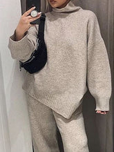 Load image into Gallery viewer, Fashionable Loose Turtleneck Sweater and Wide-leg Pants Solid Color Knitted Suit
