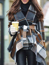 Load image into Gallery viewer, Fashionable and elegant plaid irregular hemline women's coat
