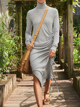 Load image into Gallery viewer, High Neck Long Sleeve Drawstring Solid Color Dress
