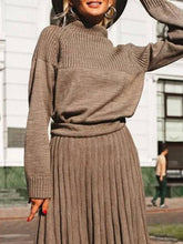 Load image into Gallery viewer, Autumn and Winter Fashion Warm High Neck Sweater and Wool Pleated Long Skirt Suit
