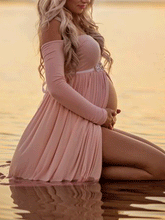Load image into Gallery viewer, Solid Color Collar Long Sleeves Maternity Dress

