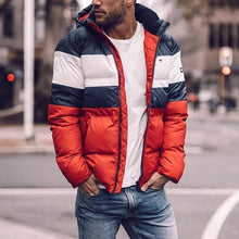 Load image into Gallery viewer, Plus Size Colorblock Stripes Hood Men's Coat
