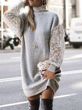 Load image into Gallery viewer, Casual Lace Sleeves Turtleneck Pullover Sweater Dress
