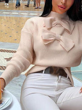 Load image into Gallery viewer, Fashion High Neck Bow Decorated Sweater
