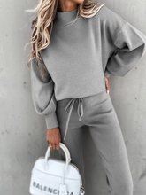 Load image into Gallery viewer, Fashionable Warm Stand-collar Top and Elastic Pants Solid Color Suit
