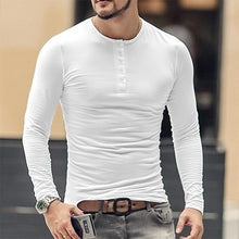 Load image into Gallery viewer, Round Neck Button Thin Long Sleeve Top Men's T-Shirts
