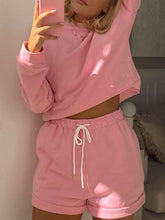 Load image into Gallery viewer, Fall Ladies' Round Neck Top and Loose Shorts Suit
