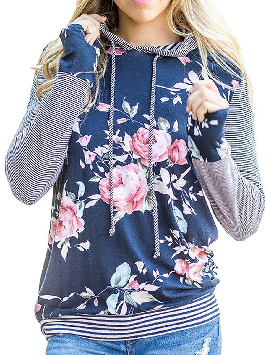 Fashion Casual Print and Striped Pattern Hoodie