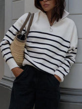 Load image into Gallery viewer, Fashionable High-necked Zipper Striped Knit Top
