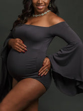 Load image into Gallery viewer, Flared Sleeves and One Shoulder Cotton Maternity Bodysuits

