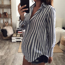 Load image into Gallery viewer, Maternity Casual Fold Over Collar Striped Loose Shirt
